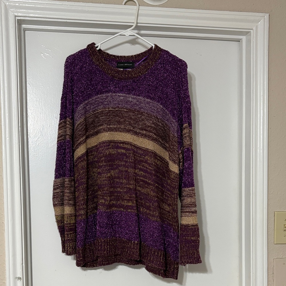 Lane Bryant Purple and Gold Crew Neck Sweater